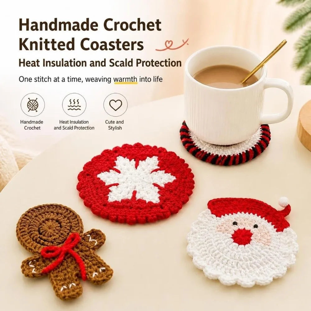 Hand-Knitted Christmas Crochet Coaster | Gingerbread Man Cup Mat