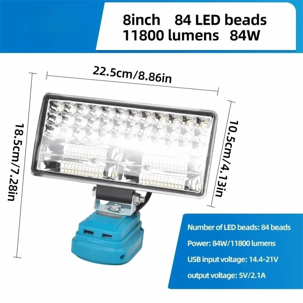 LED Work Light 4/8 Inch for Makita 18V Battery + 2 USB Ports