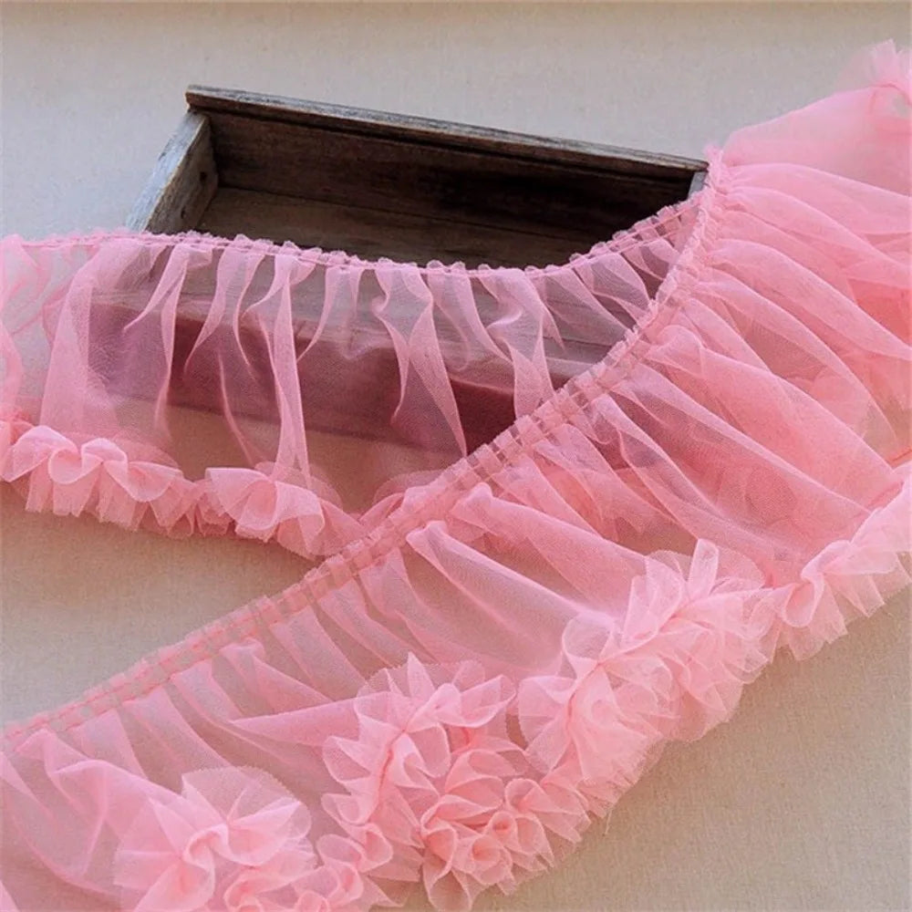 Pleated Tulle Lace Trim 15x90cm – Fluffy Mesh Ribbon for DIY
