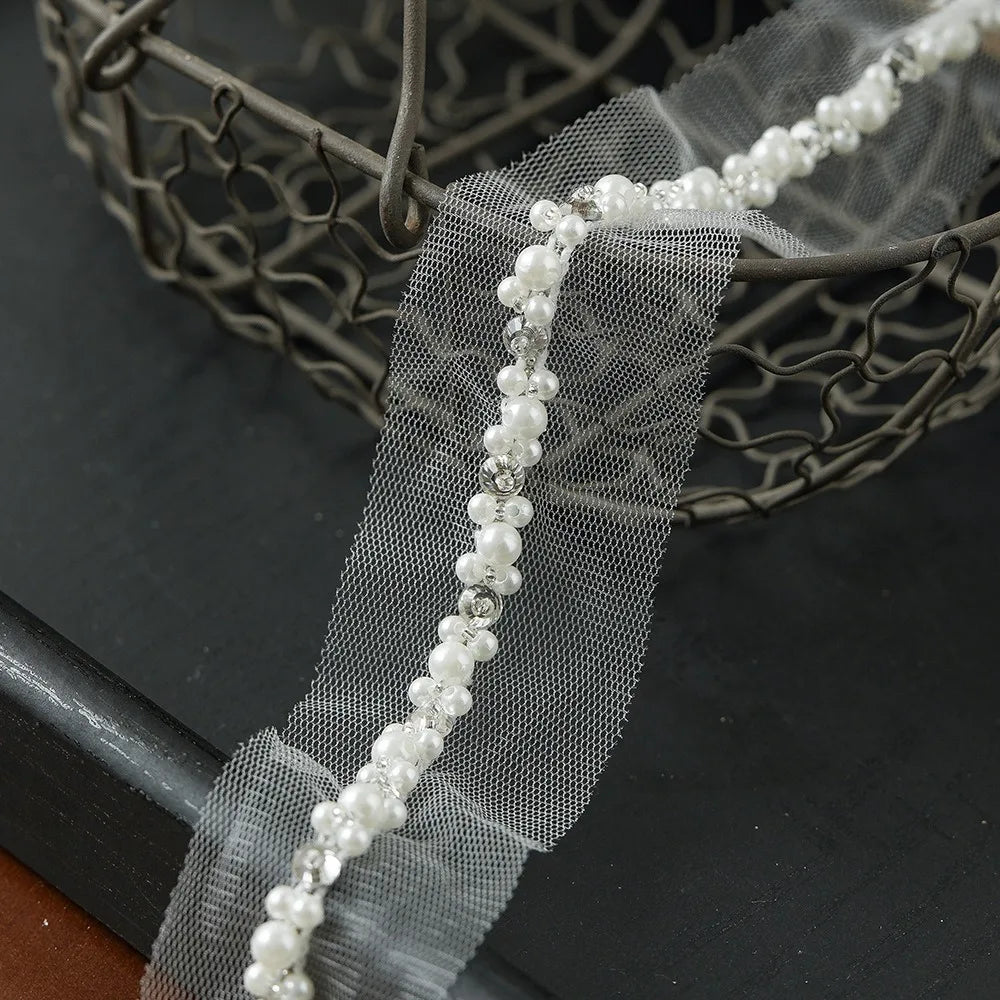 Pearl Beaded Rhinestone Lace Trim Ribbon for DIY Sewing