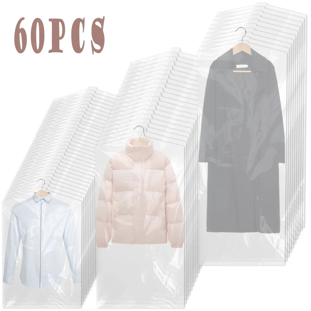 Clear Plastic Garment Bags 10–60 Pcs | Dustproof Clothes Covers