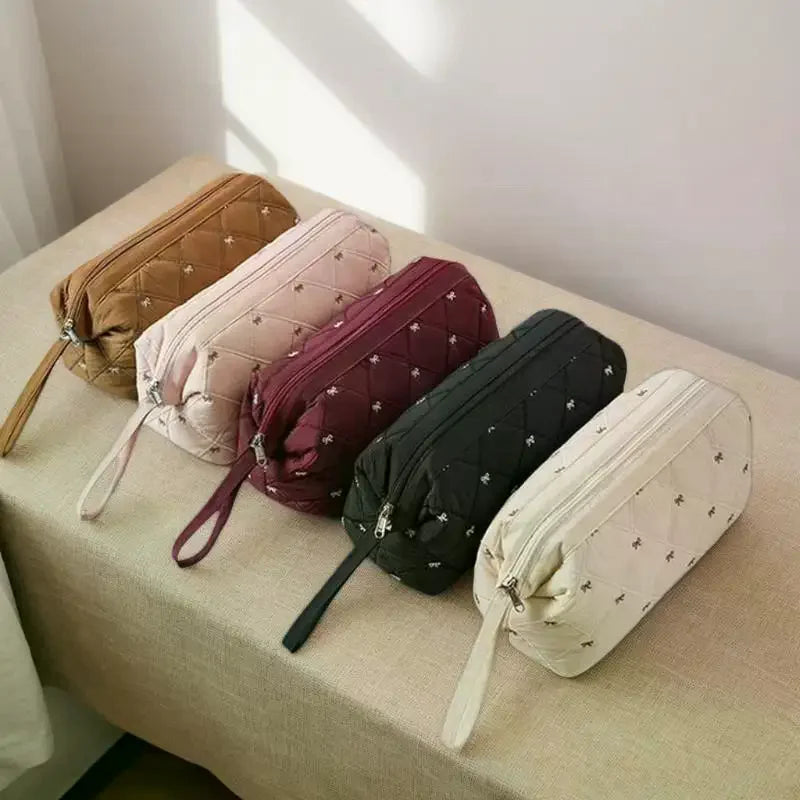 Quilted Hair Dryer Bag – Bow Embroidery Travel Storage Organizer