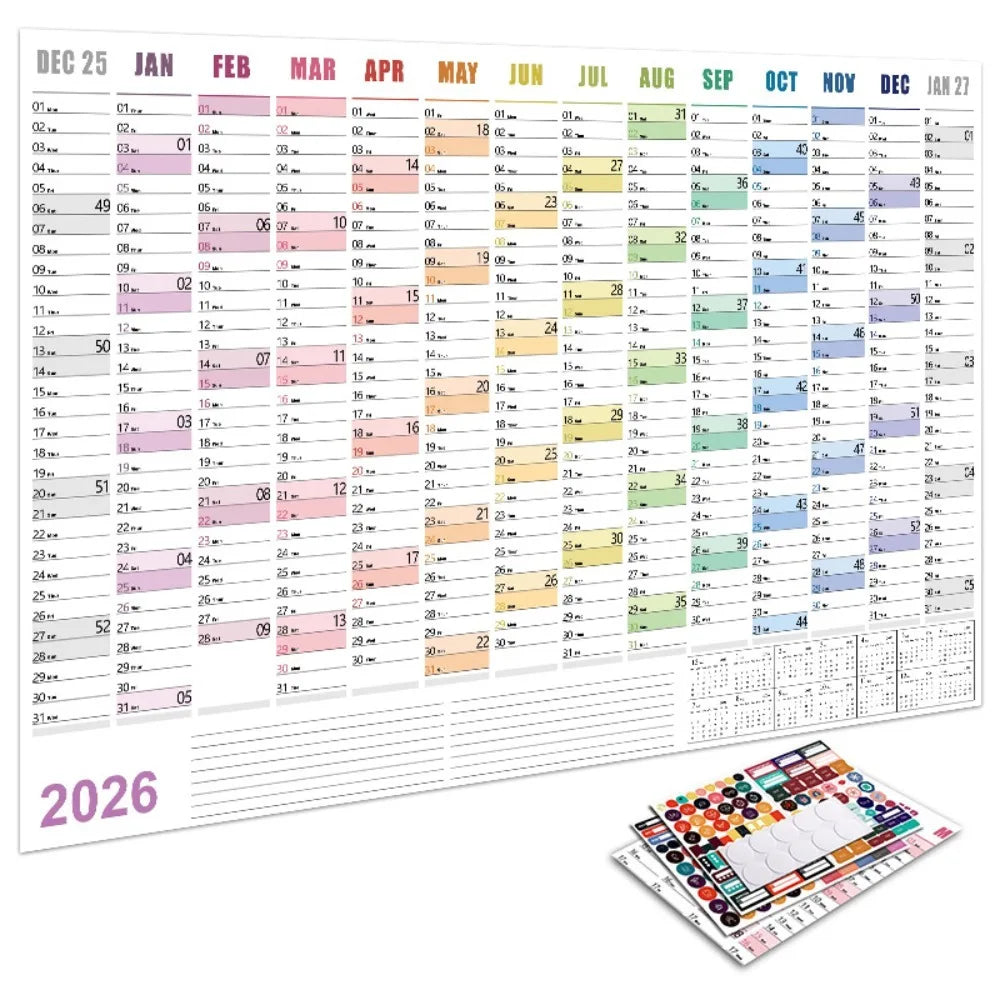 2026 Large Wall Calendar – 365-Day Annual Planner Sheet