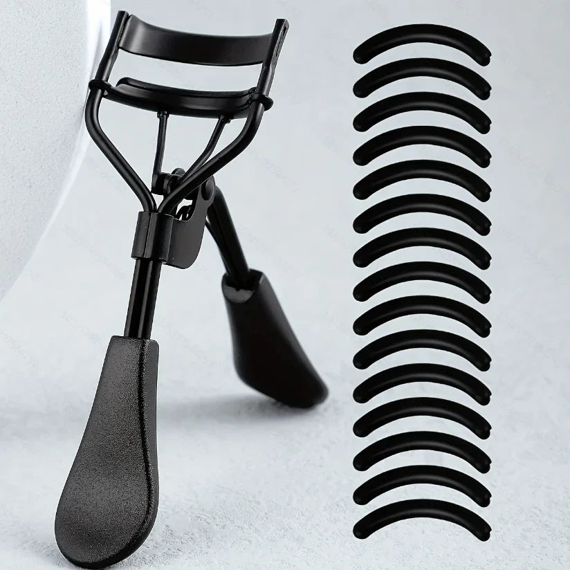 Portable Stainless Steel Eyelash Curler + 15 Silicone Pads