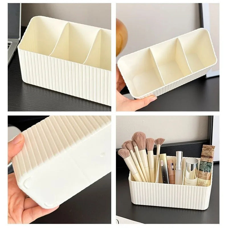 3-Compartment Striped Makeup Brush & Cosmetic Organizer