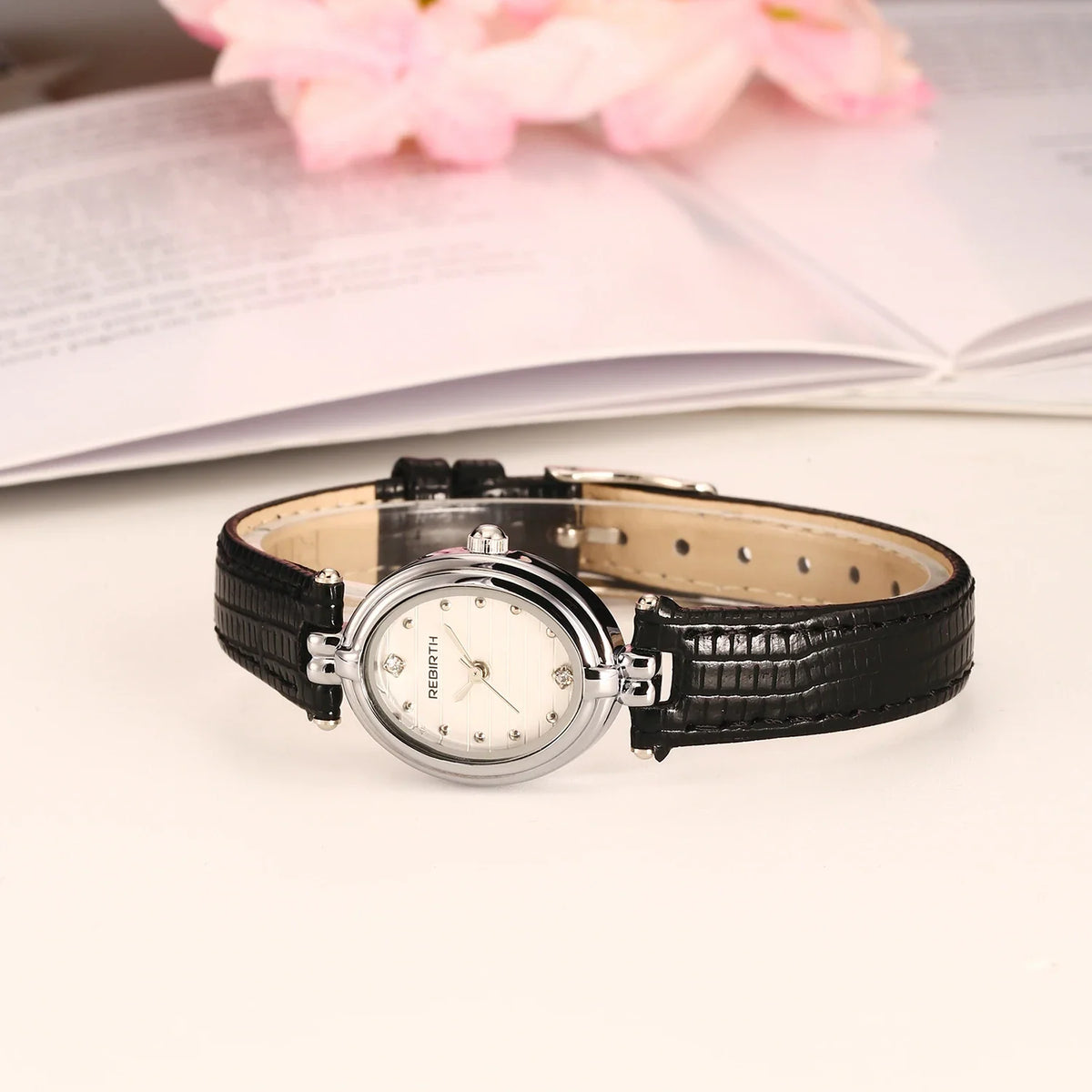 REBIRTH Women's Quartz Watch – Elegant Leather Band, Alloy Case