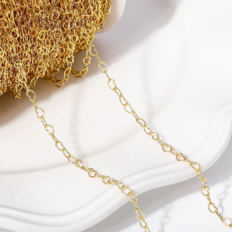 18K Gold Plated Heart Link Chain – DIY Bracelet & Necklace
