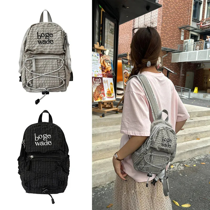 Korean Plaid Nylon Mini Backpack – Small Travel & Hiking Bag