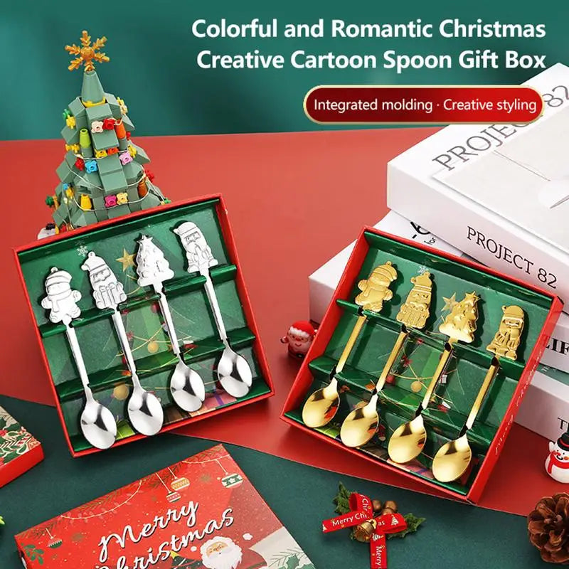 Christmas Stainless Steel Spoon Set 4Pcs – Santa Snowman Tree