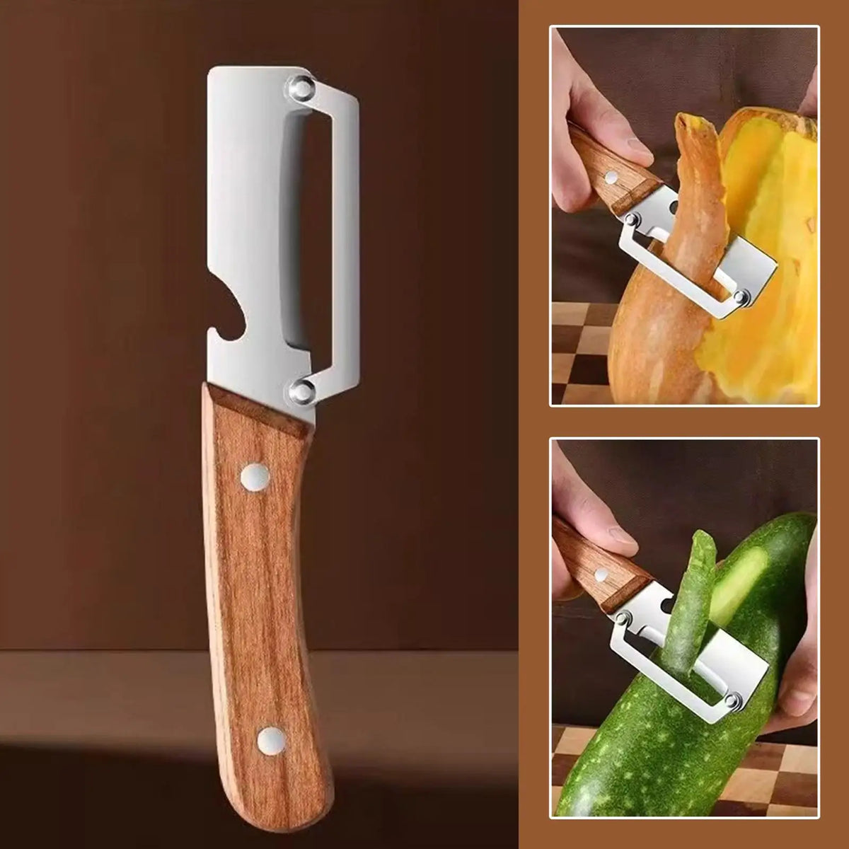 Wooden Handle Fruit & Vegetable Peeler with Bottle Opener