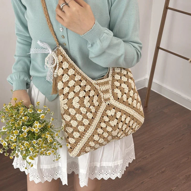 Cotton Crochet Tote Bag – Women's Woven Beach & Travel Bag