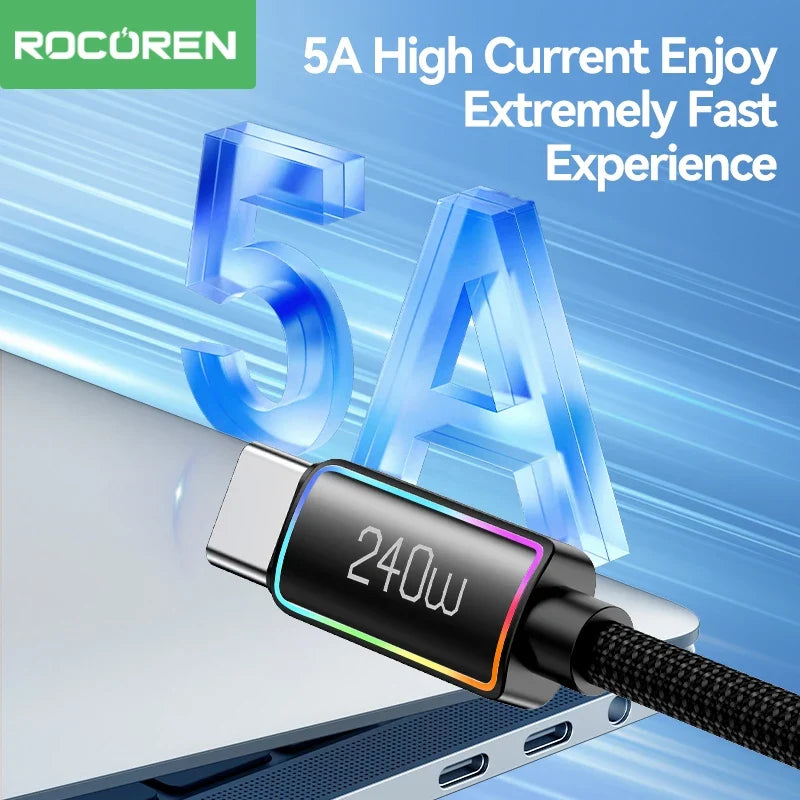 Rocoren 240W USB-C Cable RGB PD 3.1 QC 3.0 Fast Charging Cord
