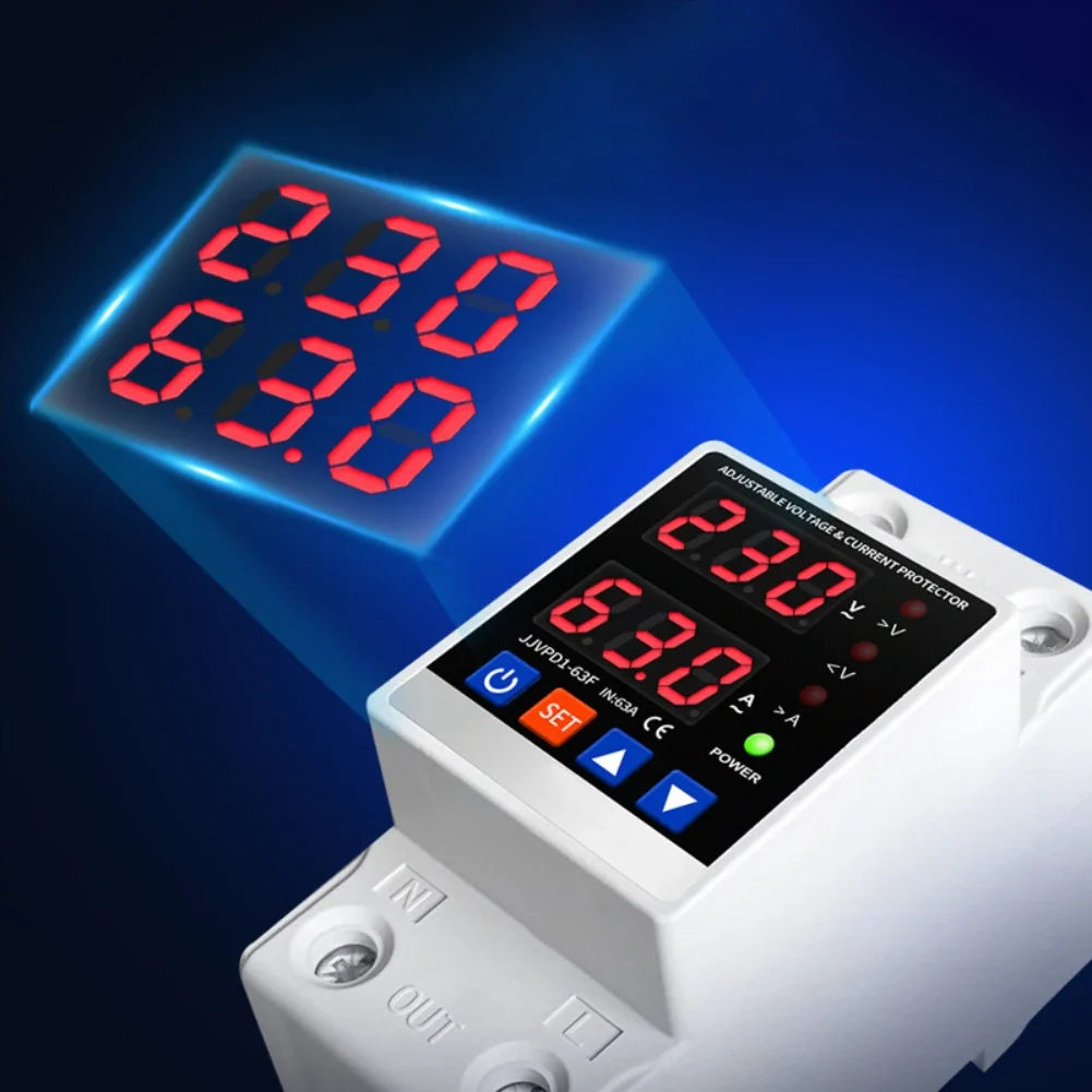 Din Rail Dual Display Over/Under Voltage & Current Protector
