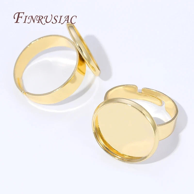 14K Gold Plated Adjustable Ring Settings Blank Bezel DIY Jewelry