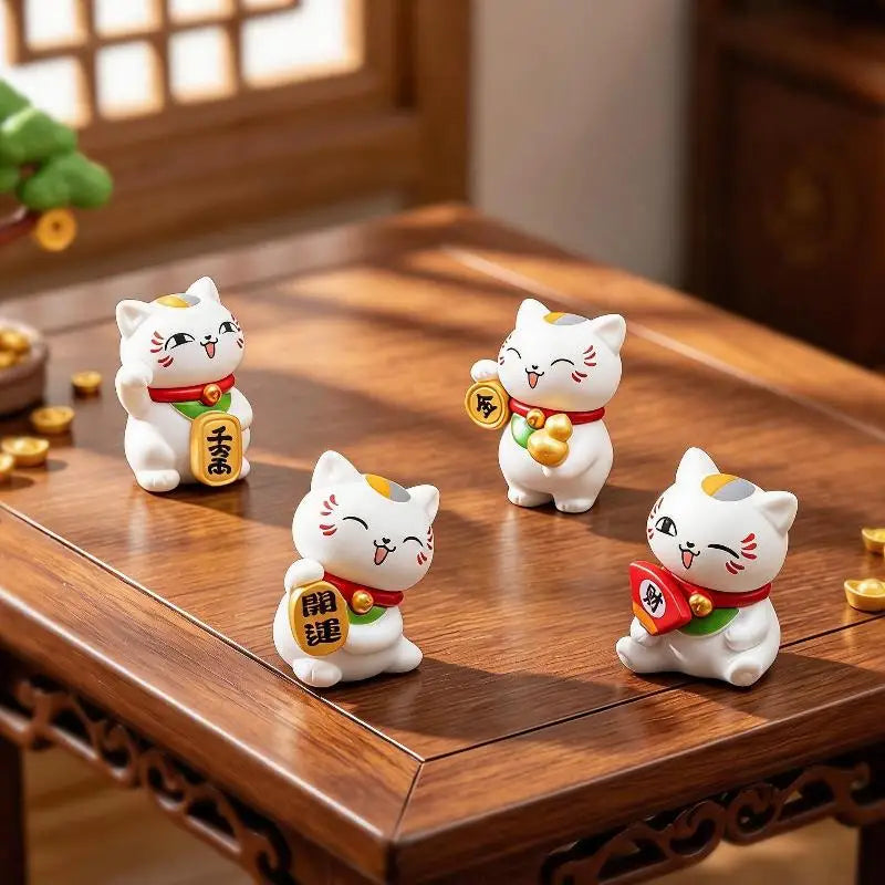 Mini Lucky Cat Figurines 6 PCS Set – Desk & Home Decor