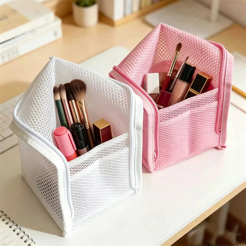 Standable Waterproof Mesh Makeup Brush Organizer Travel Bag
