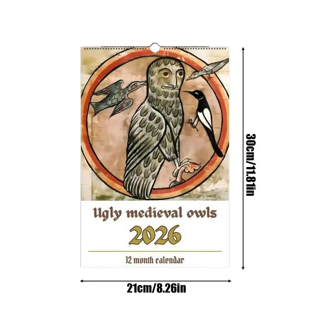 2026 Medieval Owls Monthly Wall Calendar – Schedule Planner