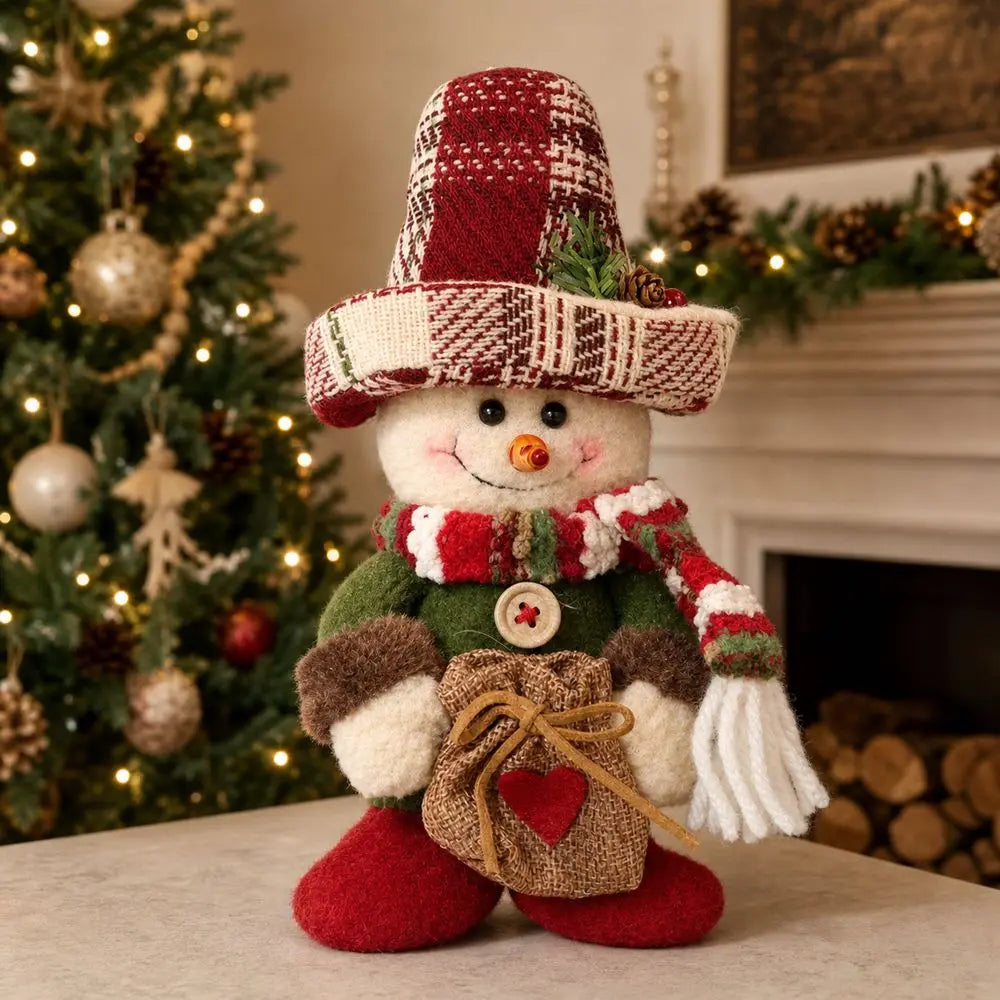 Plaid Snowman Christmas Figurine – 21cm Standing Holiday Decor