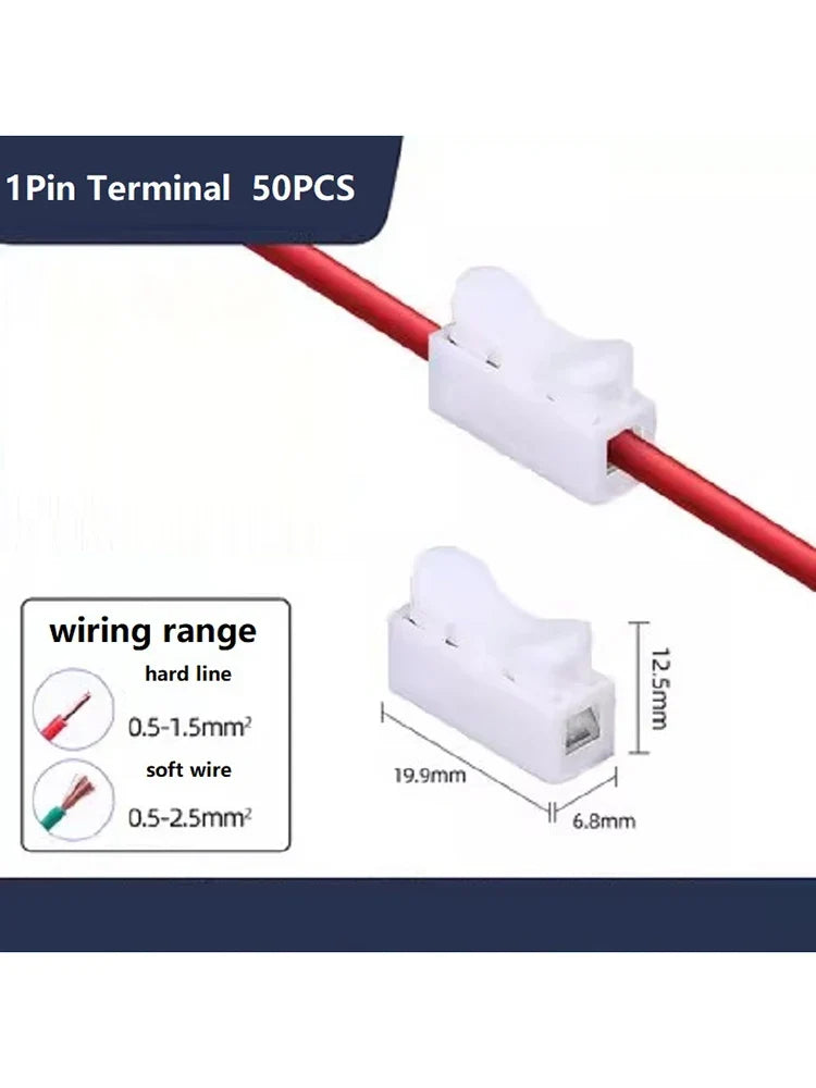 50Pcs Quick Wire Connectors Spring Clamp Screwless Terminal Block