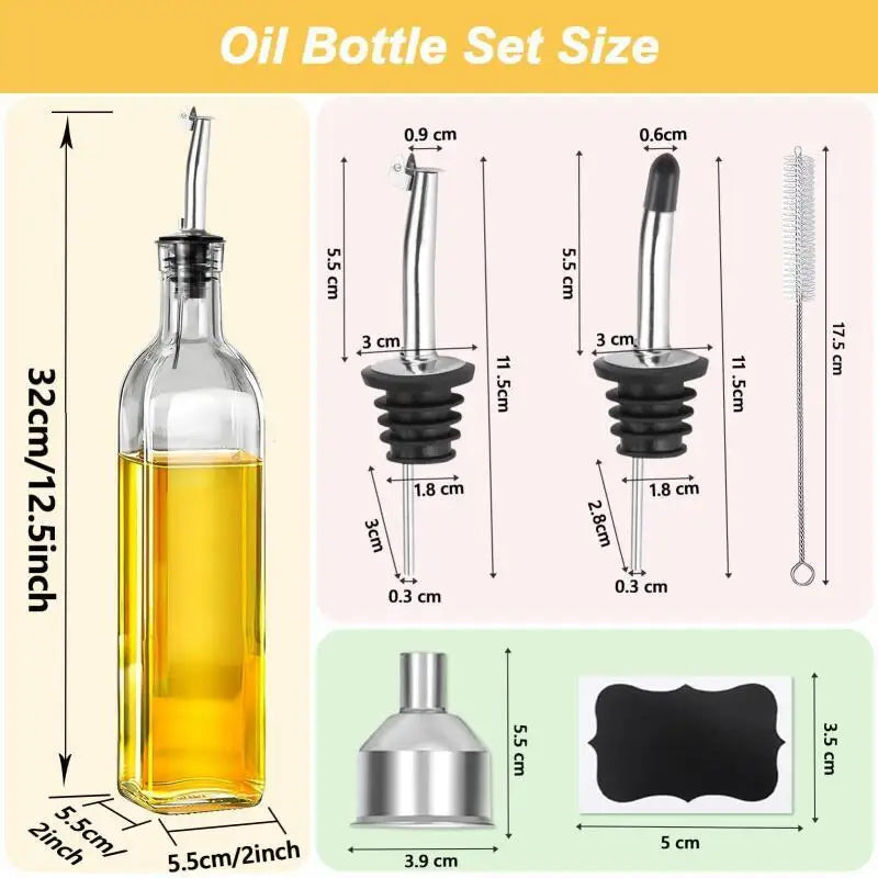 Glass Oil & Vinegar Dispenser 500ml – Leakproof Pour Spout