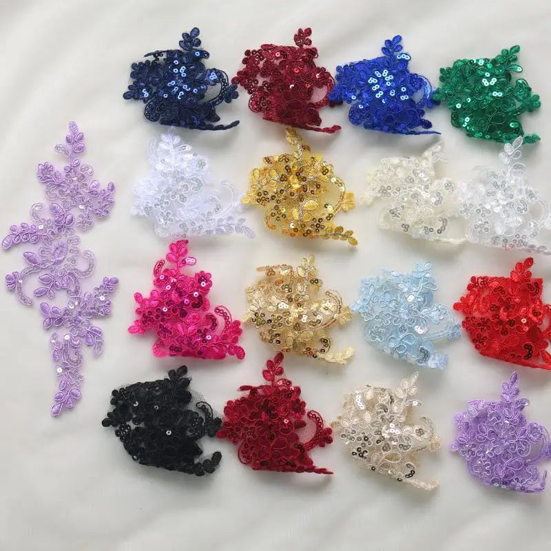 Embroidered Sequin Lace Appliqué Patches – 1 Pair Floral DIY