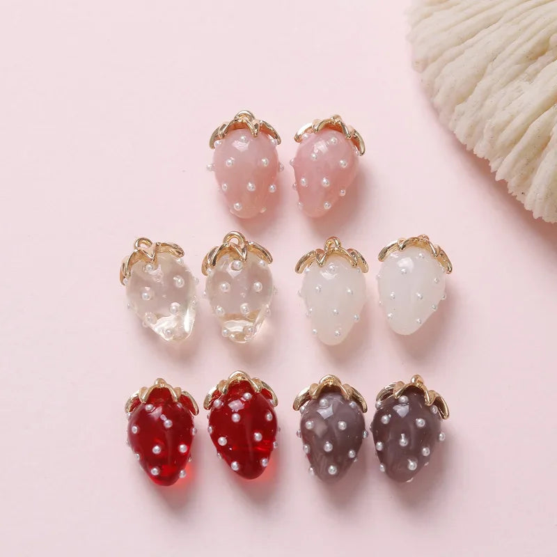 Resin Strawberry Pendant Charm for DIY Jewelry Making