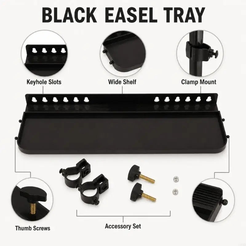 Matte Black Painting Tray Attachment | Easel Art Supply Shelf