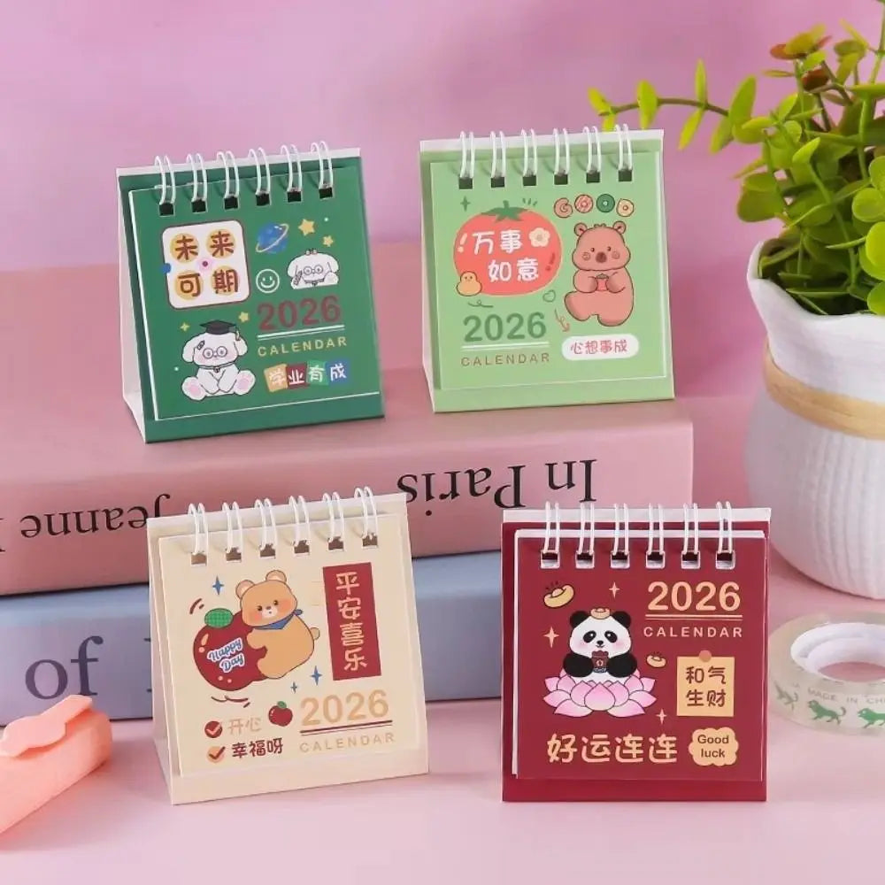 Cute Mini 2026 Desk Calendar Coil Flip Cartoon Daily Planner