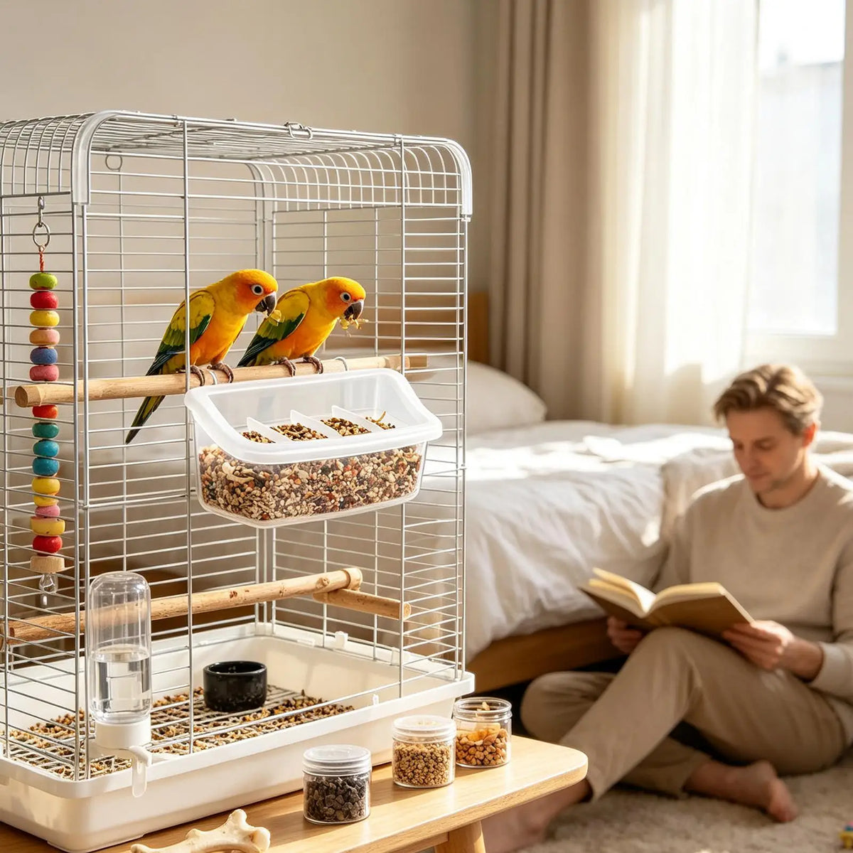 Transparent Anti-Spill Parrot Cage Feeder & Water Bowl