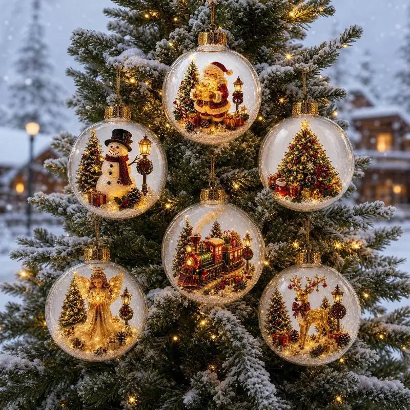 LED Luminous Christmas Crystal Ball Ornament – Santa & Snowman