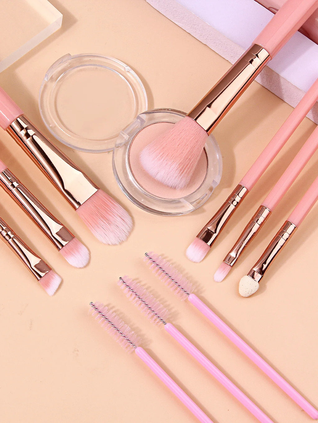 12-Piece Soft Pink Makeup Brush Set with Sponge | Beauty Kit