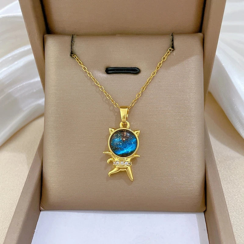 Starry Sky Pendant Necklace | Gold Stainless Steel Clavicle Chain
