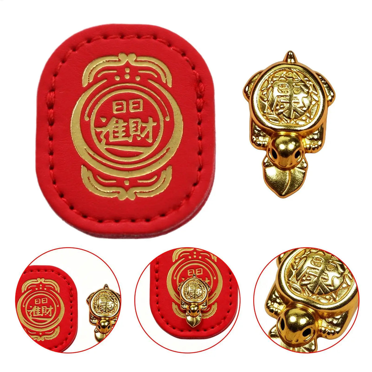 Golden Fortune Turtle Charm with Leather Sleeve | Wallet & Desk