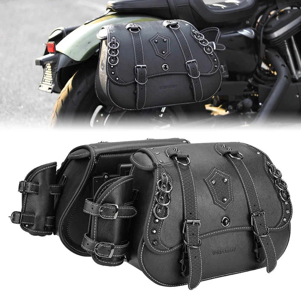 Retro PU Leather Motorcycle Saddlebags – Universal Fit w/ Brackets