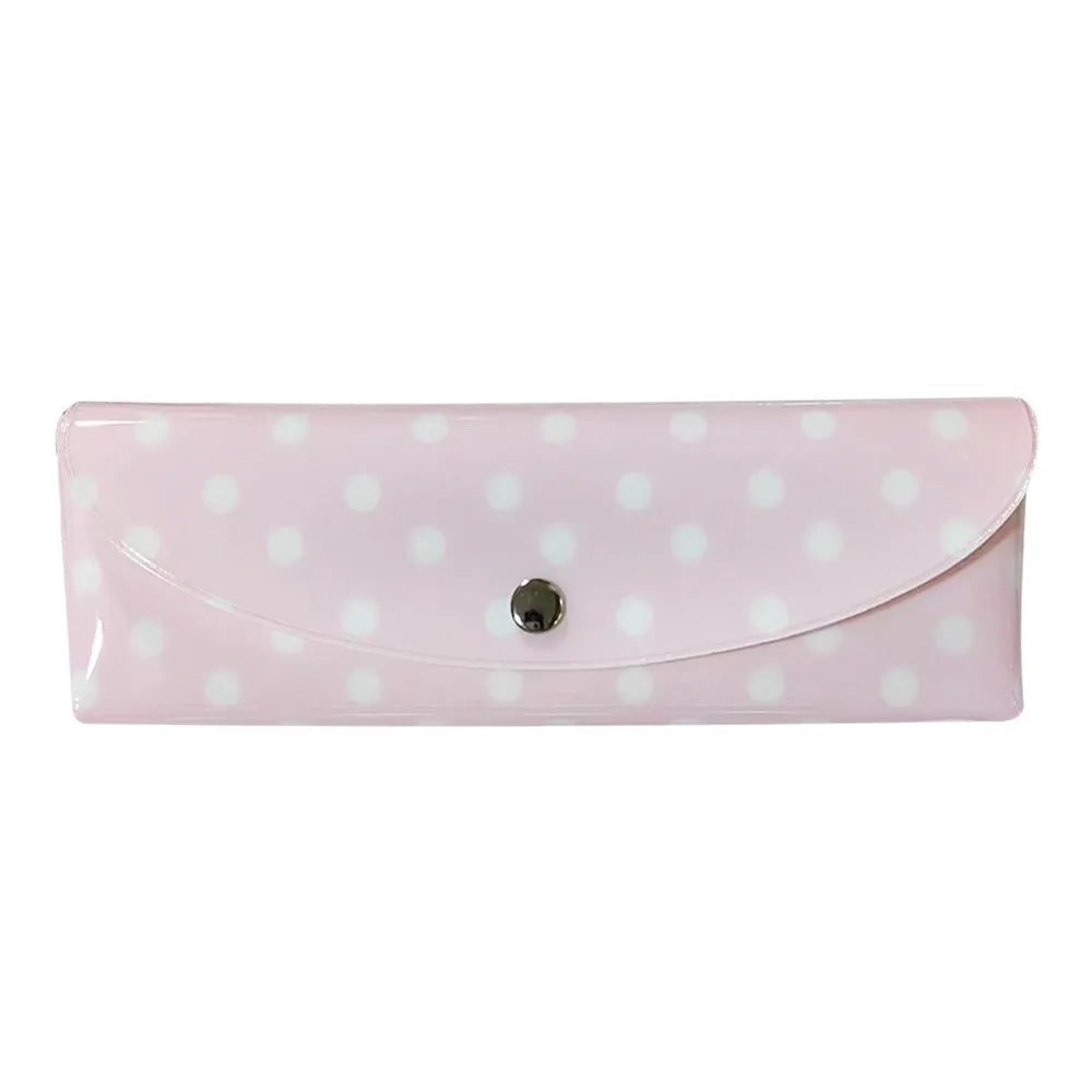 PVC Polka Dot Pencil Case Snap-Button Pen Pouch School Office