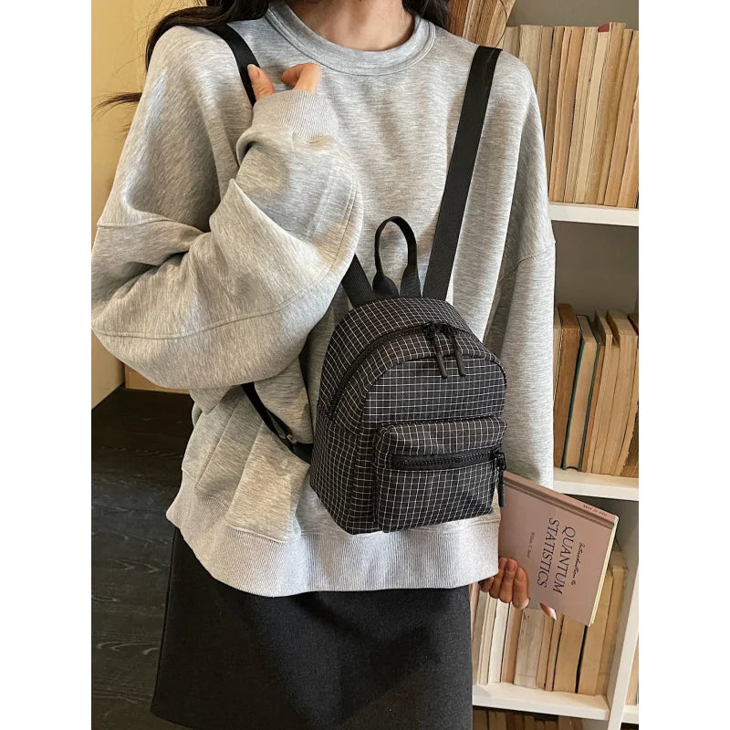 Women's Lightweight Mini Plaid Nylon Backpack – Casual Style
