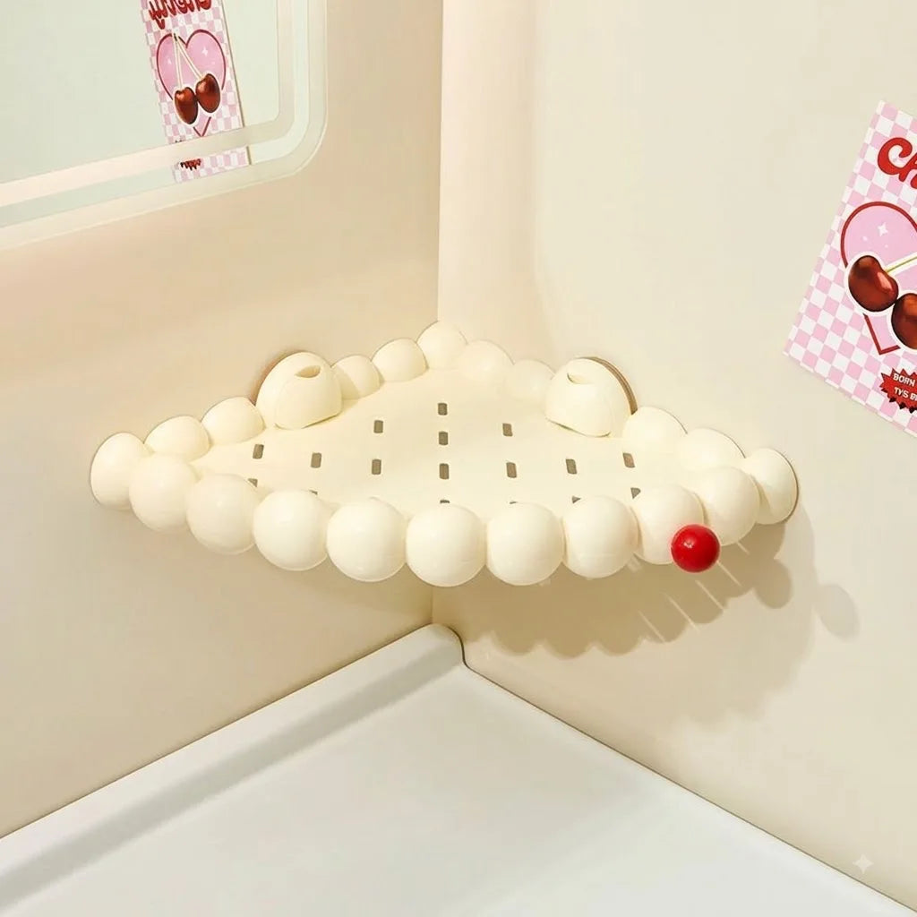 Suction Cup Bathroom Corner Shelf with Drain Holes & Hooks