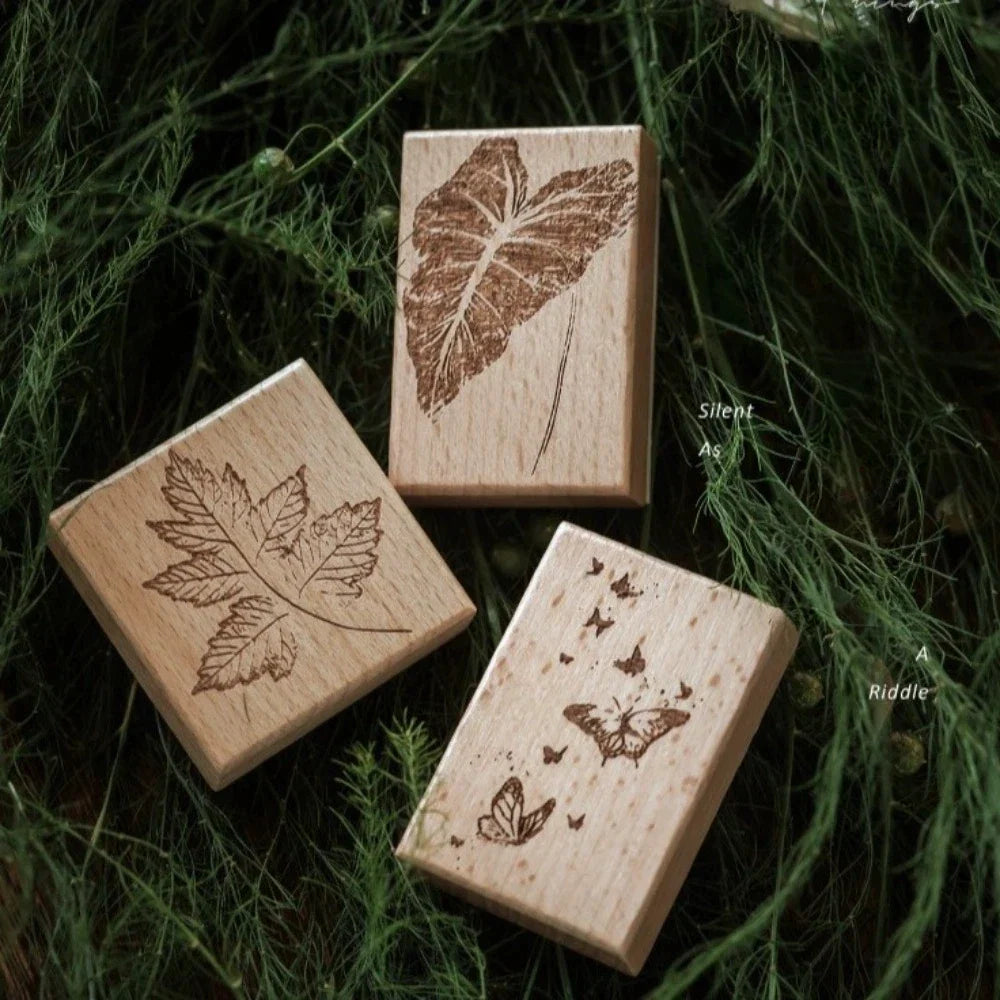 Wooden Rubber Craft Stamps – Flower Butterfly Leaves Designs