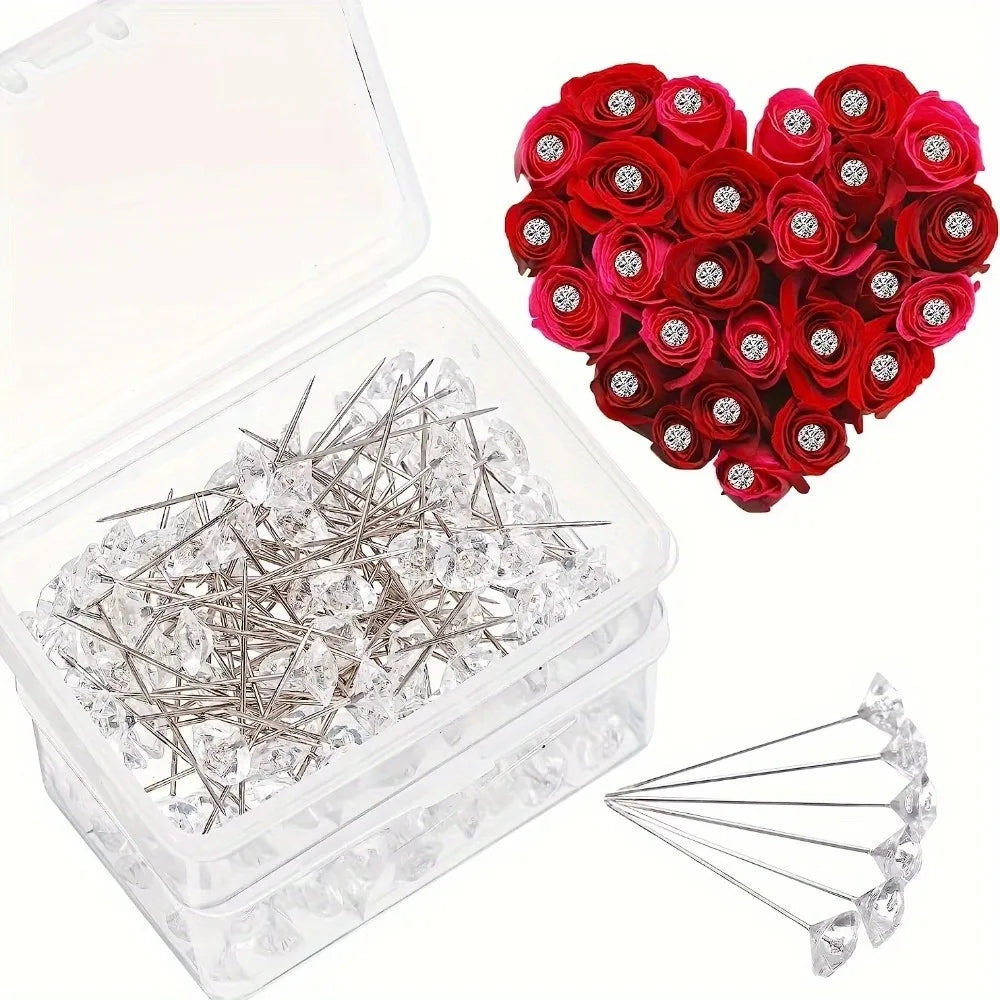 200pcs Rhinestone Bouquet Pins – DIY Wedding Floral & Hair