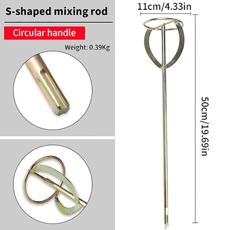S-Shape Paint & Mortar Mixer Drill Attachment – Metal Stirring Rod