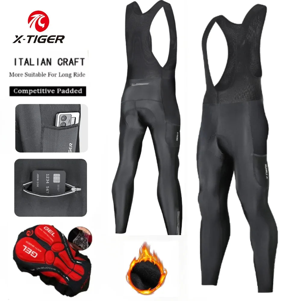 X-TIGER Men's Thermal Winter Cycling Bib Pants – 5D Gel