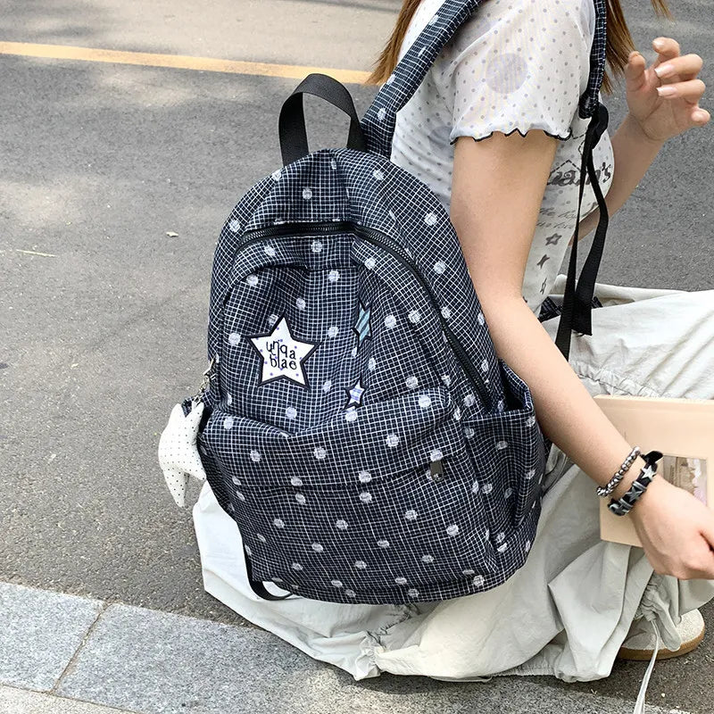 Korean Star Polka Dot Backpack – Large Capacity Nylon Bag