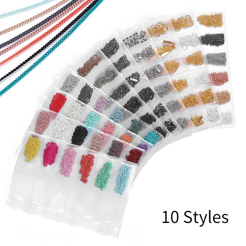 3D Metal Chain Tassel Nail Art Decorations – 6-Grid Pack