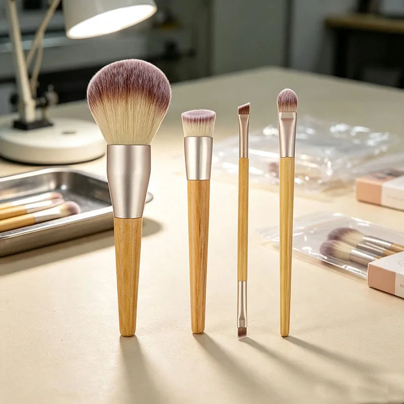4Pcs Bamboo Handle Makeup Brush Set – Powder, Concealer & Eye