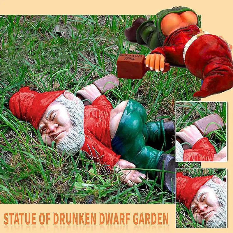 Funny Drunk Garden Gnome Resin Figurine – Outdoor Statue