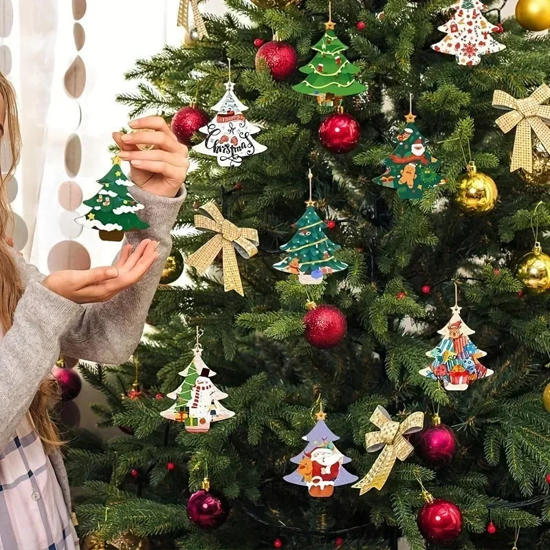 10Pcs Unfinished Wooden Christmas Tree Craft Set for Painting