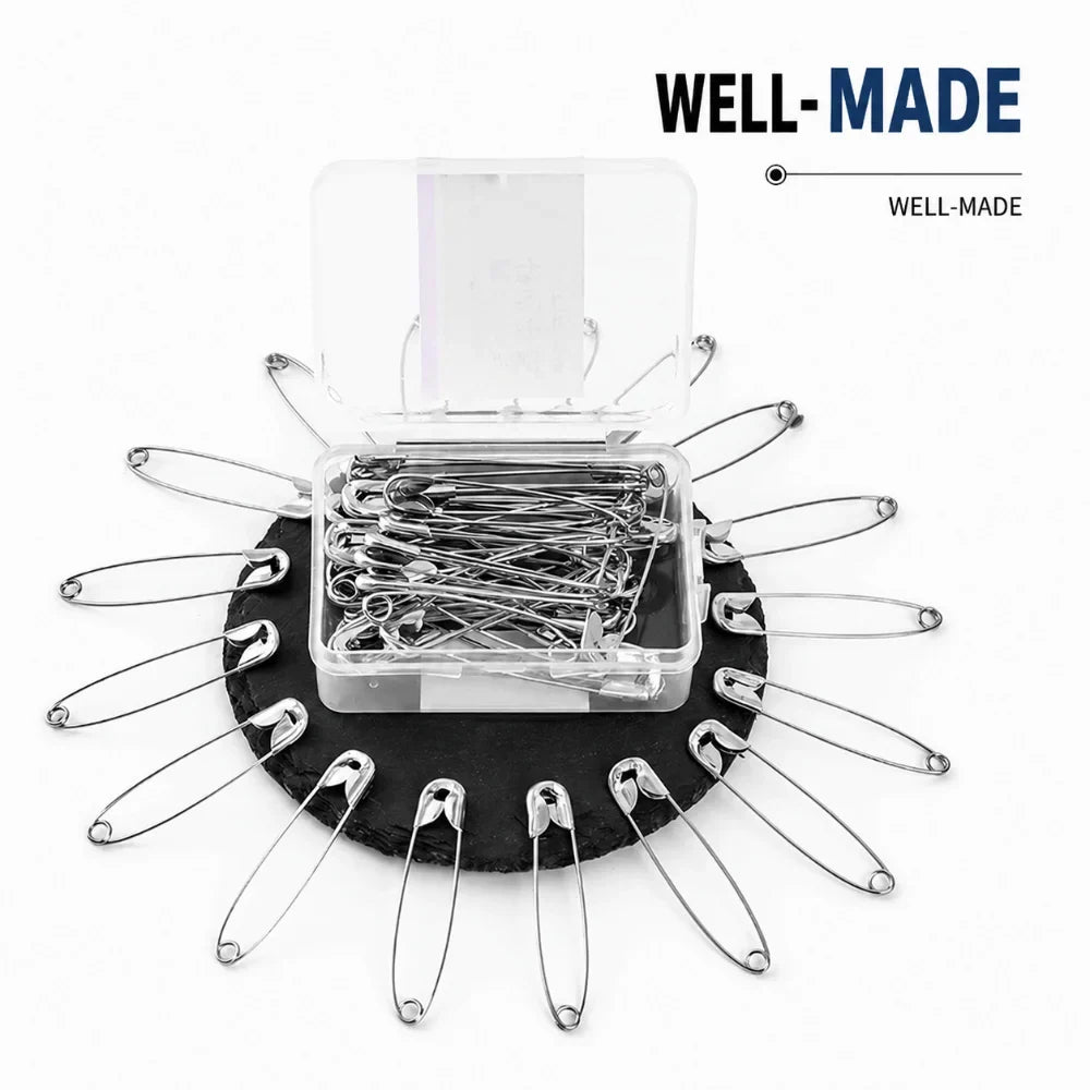 Multi-Size Rust-Proof Stainless Steel Safety Pins with Storage Box