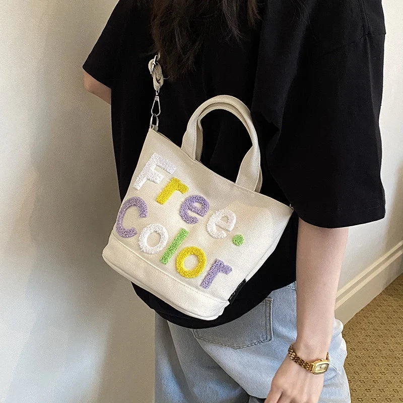 Korean Embroidered Canvas Crossbody Shoulder Bag | Nixie