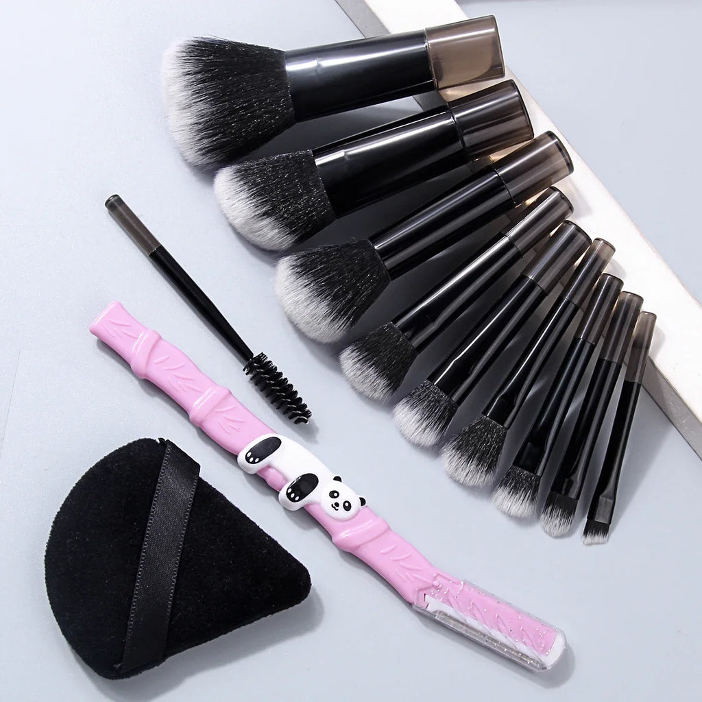12Pc Mini Makeup Brush Set + Eyebrow Trimmer & Powder Puff