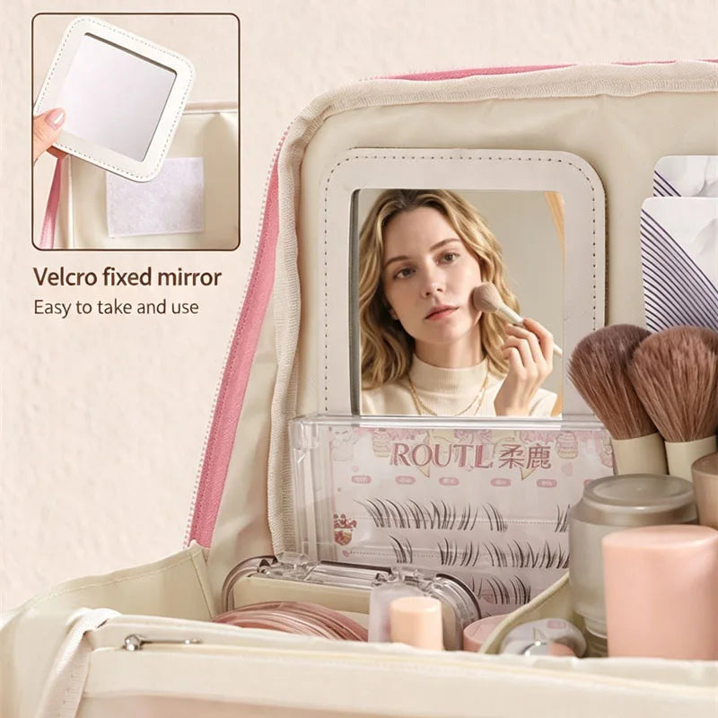 Vertical Makeup Brush Bag & Travel Organizer with Mirror
